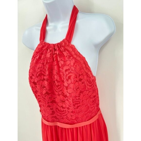 Davids Bridal Halter Dress Lace Top Guava Size 8 Lace Top Knee Length Prom - Picture 4 of 9